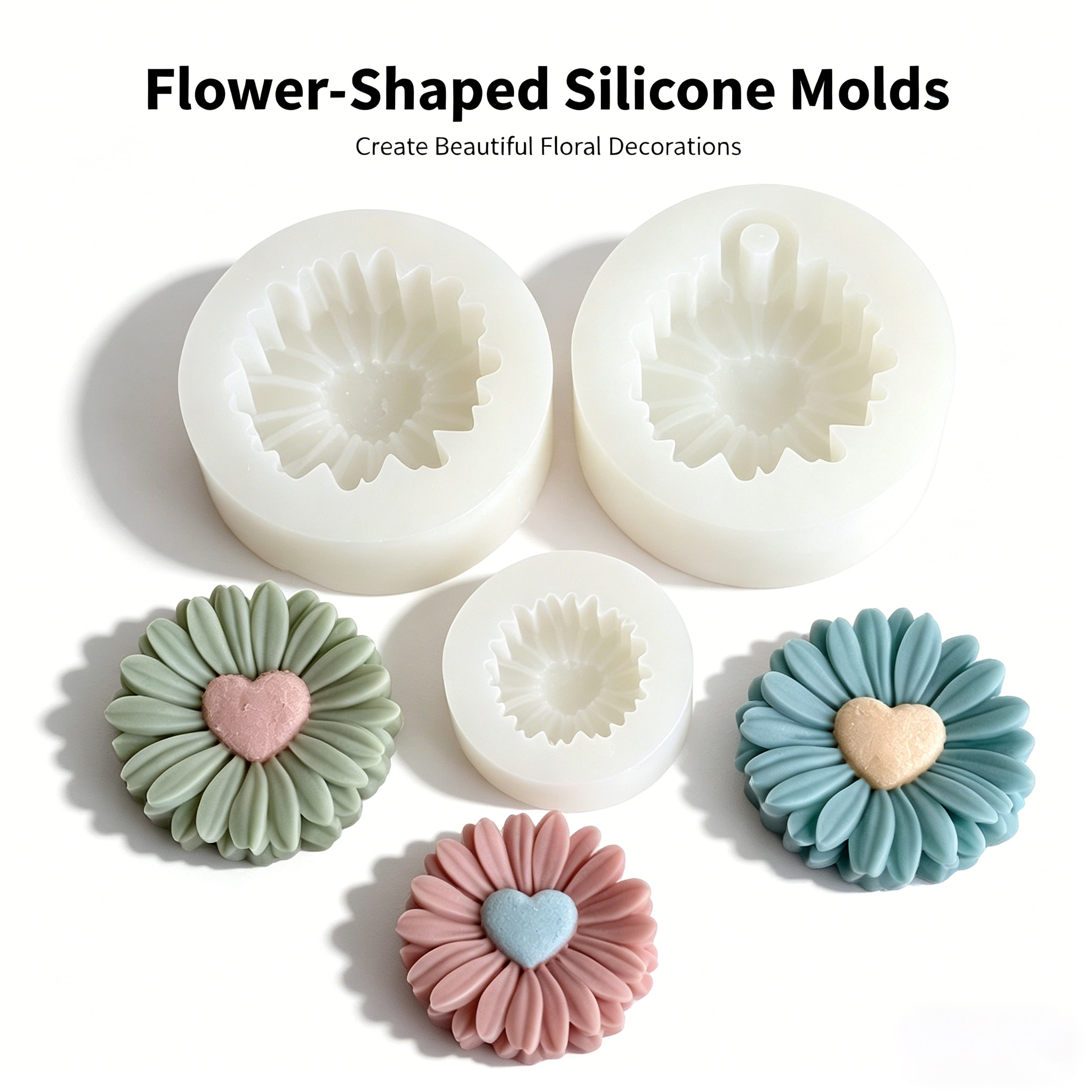 Soap Making Workshop - 3Style Heart Daisy Flower Silicone Mold